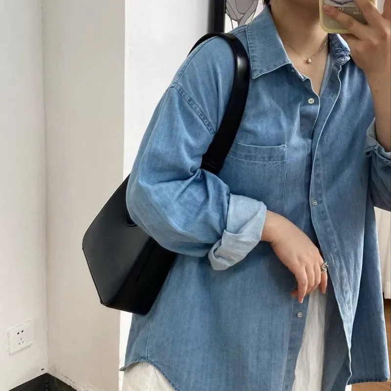 Wanda Asymmetrical Faux Leather Denim Handbag