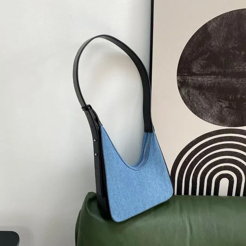 Wanda Asymmetrical Faux Leather Denim Handbag