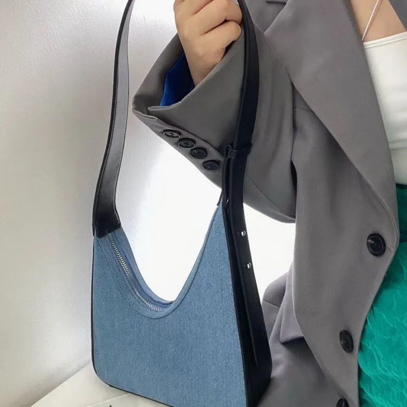 Wanda Asymmetrical Faux Leather Denim Handbag