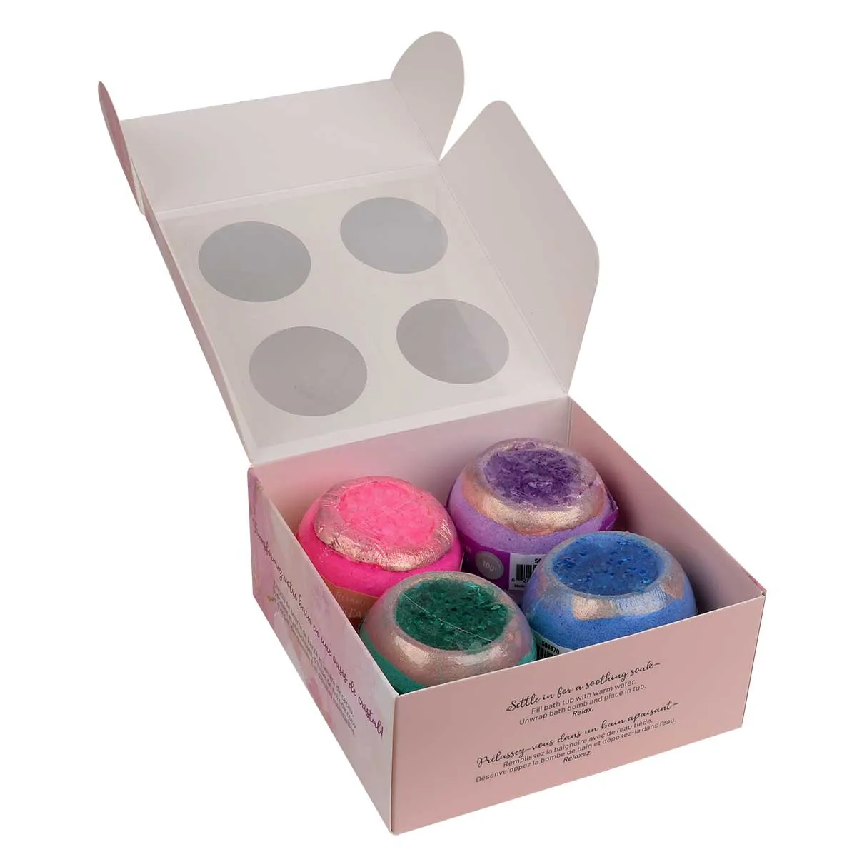 Wholesale Geode Crystal Oasis Organic Bath Bombs 4-Piece Gift Set
