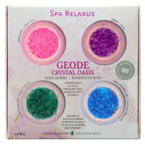 Wholesale Geode Crystal Oasis Organic Bath Bombs 4-Piece Gift Set