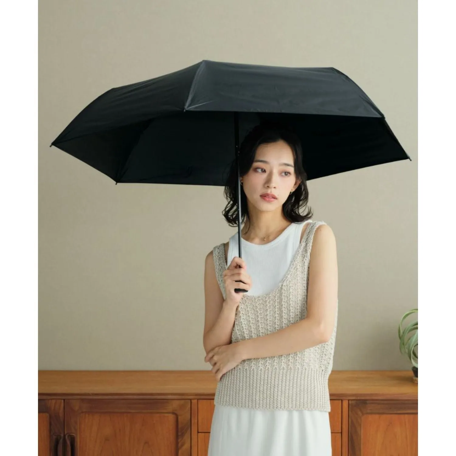 WPC Go-Koh Premium Black Wind Resistant UV Protection UPF 50  Umbrella 55cm